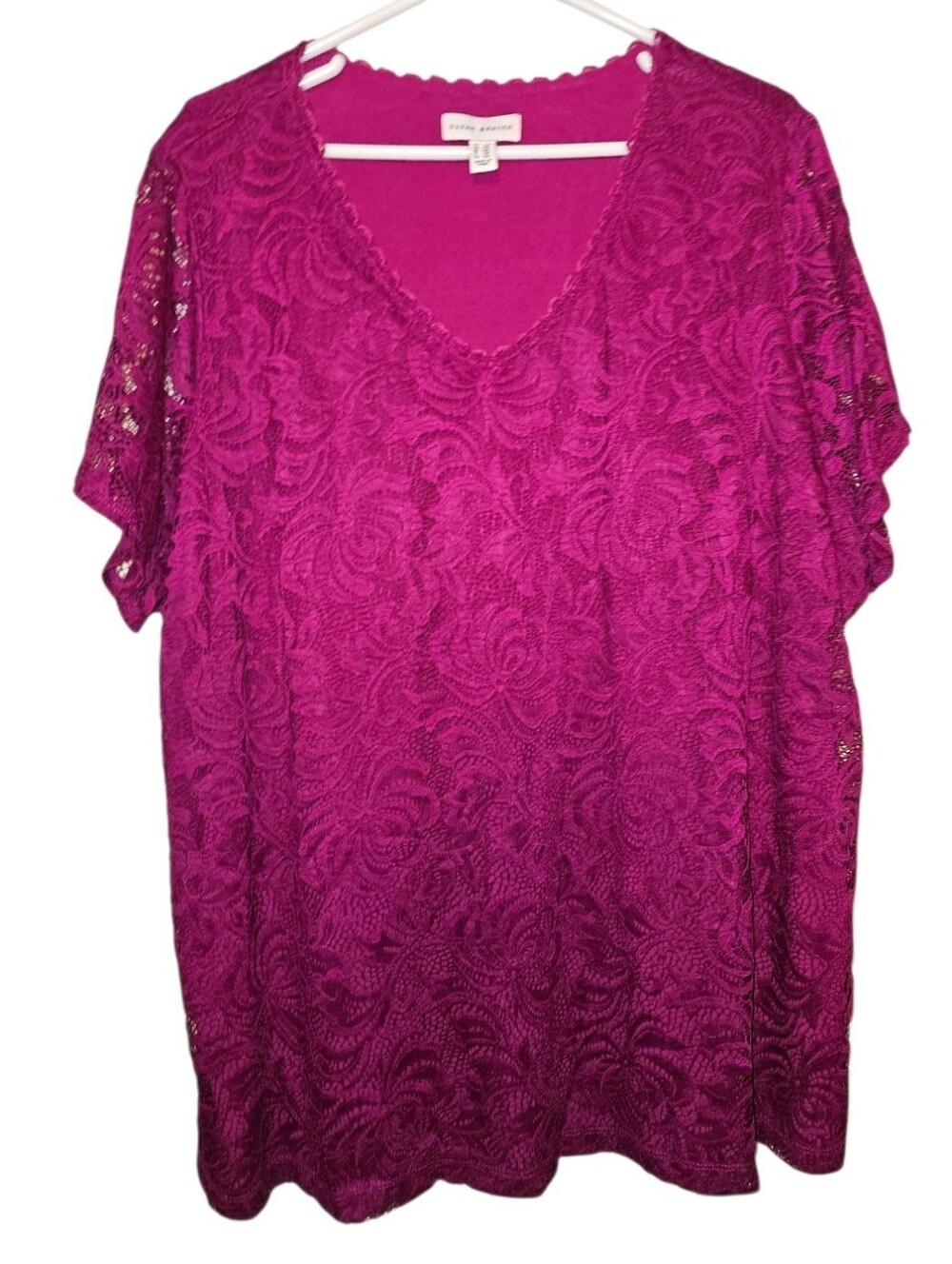 2X Susan Graver Fuschia Lace Top